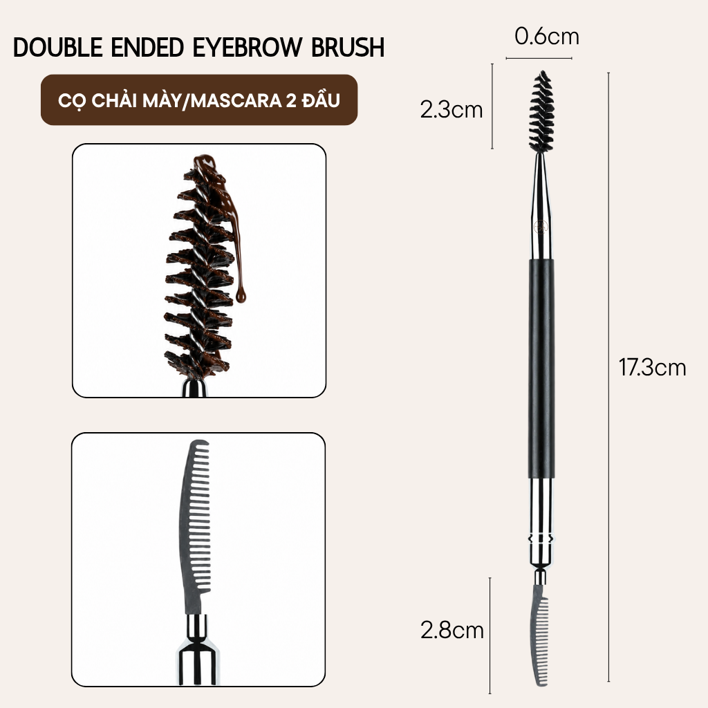 Cọ Chải Mày 2 Đầu Chải Gel Mày Và Tách Mi BH Cosmetics Double Ended Eyebrow Brush BH259